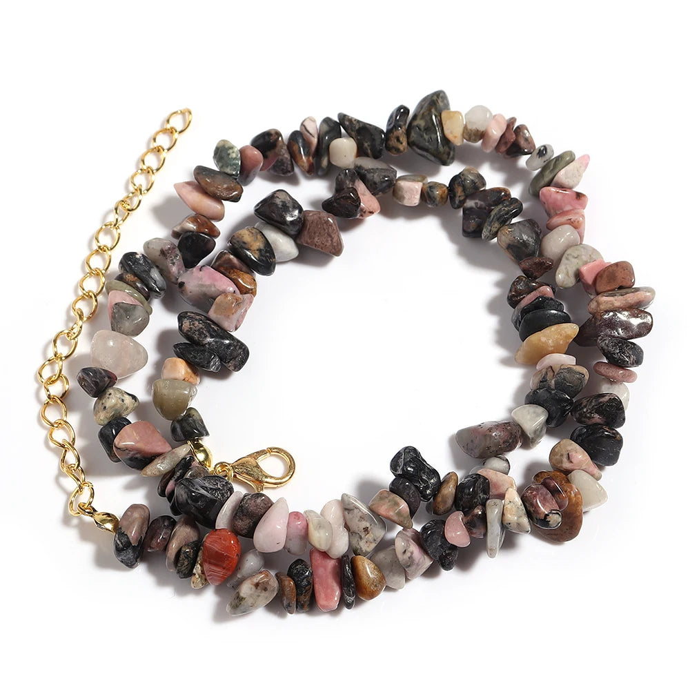 Collier Ras du Cou en Éclats de Pierres Naturelles – 16 Pierres au Choix, 43 cm