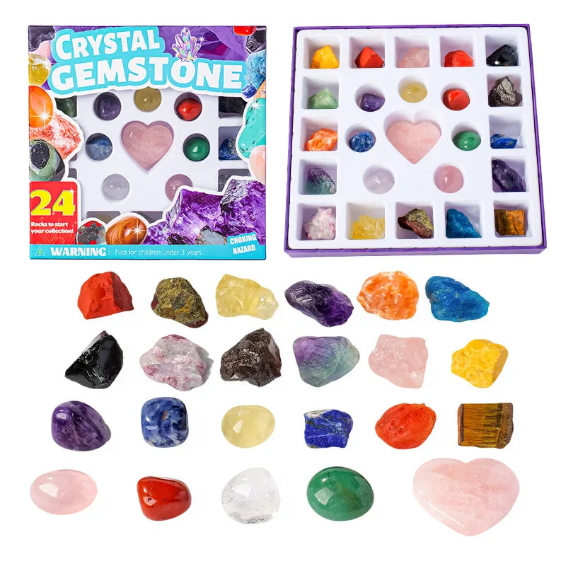 Calendrier de l'Avent Cristaux – 24 Pierres Naturelles Surprises, 5 Coffrets au Choix, Pierres Roulées, Brutes ou Cœur de Quartz Rose, Lithothérapie, Idée Cadeau Noël Femme