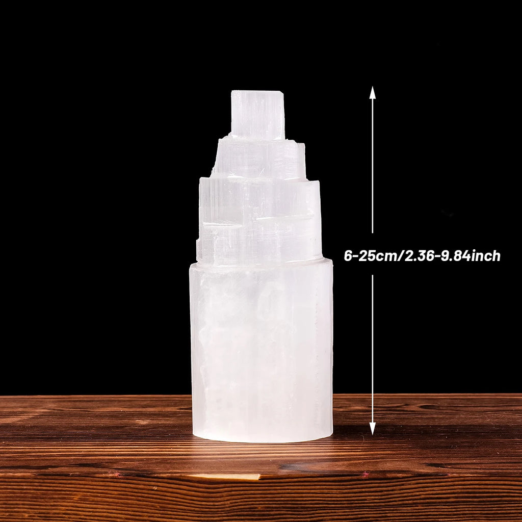 Tour en Sélénite Naturelle – Lampe-Tour Polie de 6 à 20 cm, Décoration Minérale