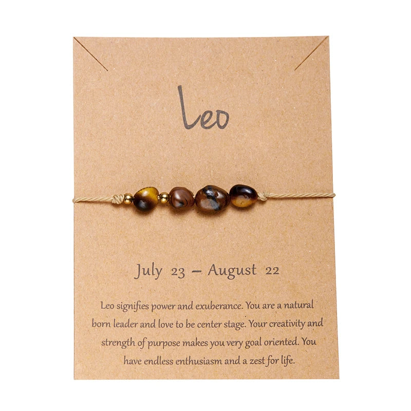 Bracelet Signe du Zodiaque en Pierres Naturelles – Cordon Réglable sur Carte Astro, 12 Signes