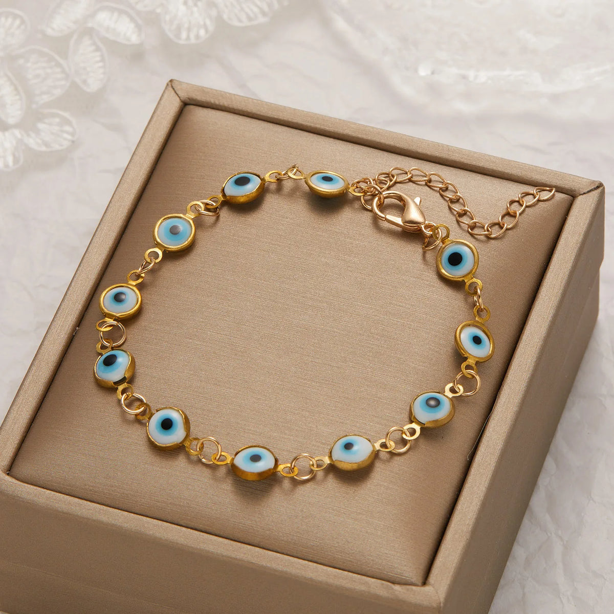 Bracelet Chaîne Œil Turc Émaillé – Bracelet Fin Doré Réglable, 5 Coloris