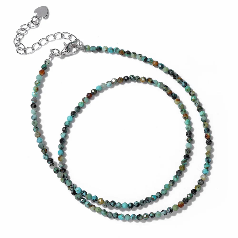 Collier Perles Facettées 2 mm en Pierre Naturelle – Ras du Cou Ultra-Fin, 14 Pierres, 40 cm