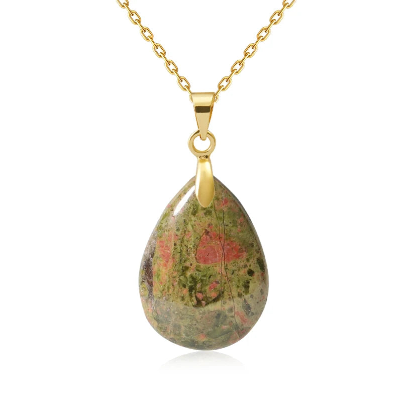 Collier Pendentif Goutte en Pierre Naturelle au Choix – Monture Dorée ou Argentée, avec Chaîne