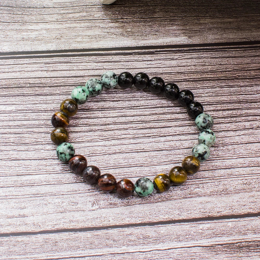 Mala 108 Perles Onyx Noir et Turquoise Africaine 8 mm – Pendentif Pointe Œil de Tigre, avec ou sans Bracelet