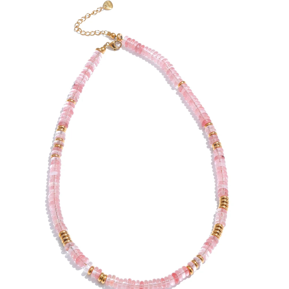Collier Perles Heishi en Pierre Naturelle et Acier Doré – Ras du Cou Bohème, 10 Pierres au Choix