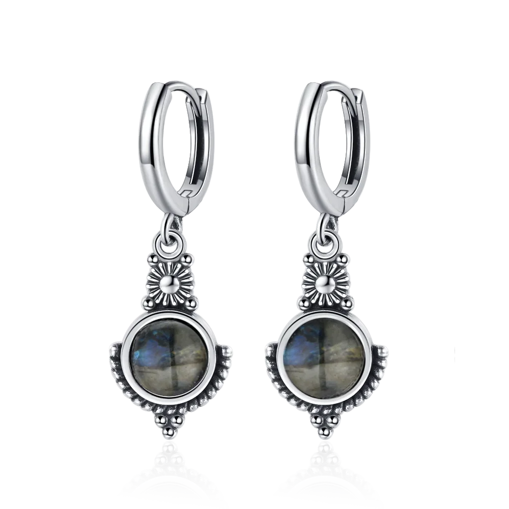 Boucles d'Oreilles Vintage en Argent 925 et Pierre Naturelle – Cyanite, Pierre de Lune, Labradorite… 10 Modèles