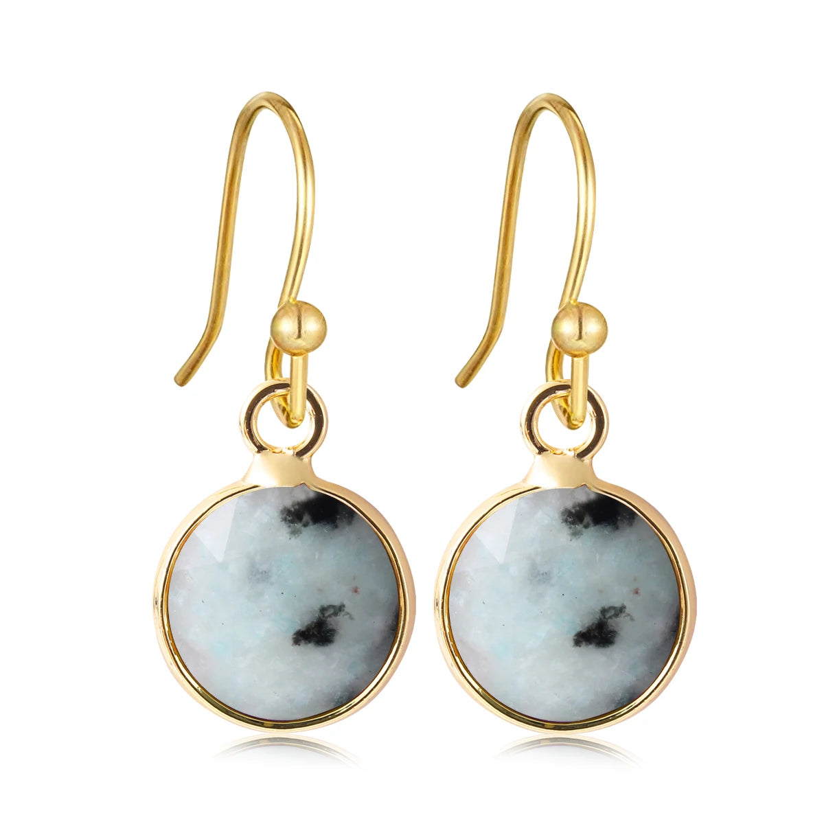 Boucles d'Oreilles Rondes en Pierre Naturelle Facettée – Crochets Acier Doré, 17 Pierres au Choix