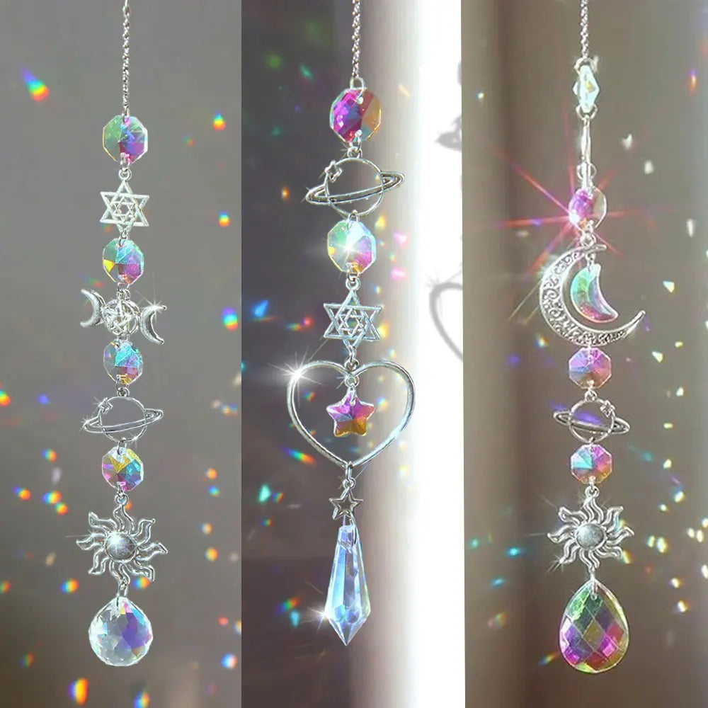 Attrape-Soleil en Cristal – Suspension Arc-en-Ciel à Prismes, Lune et Étoiles, 4 Modèles