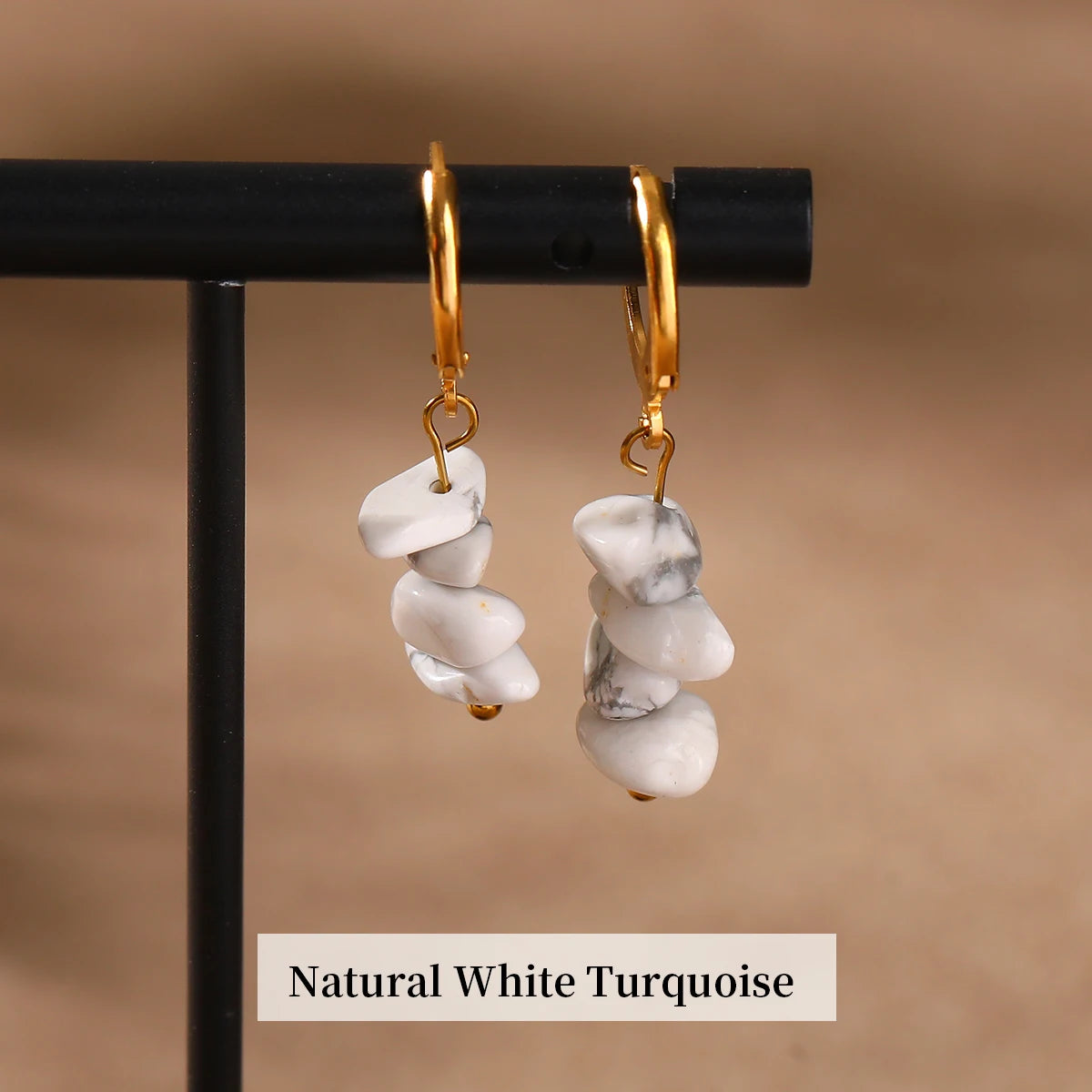 Créoles Dorées à Éclats de Pierres Naturelles – Améthyste, Quartz Rose, Lapis… Style Bohème