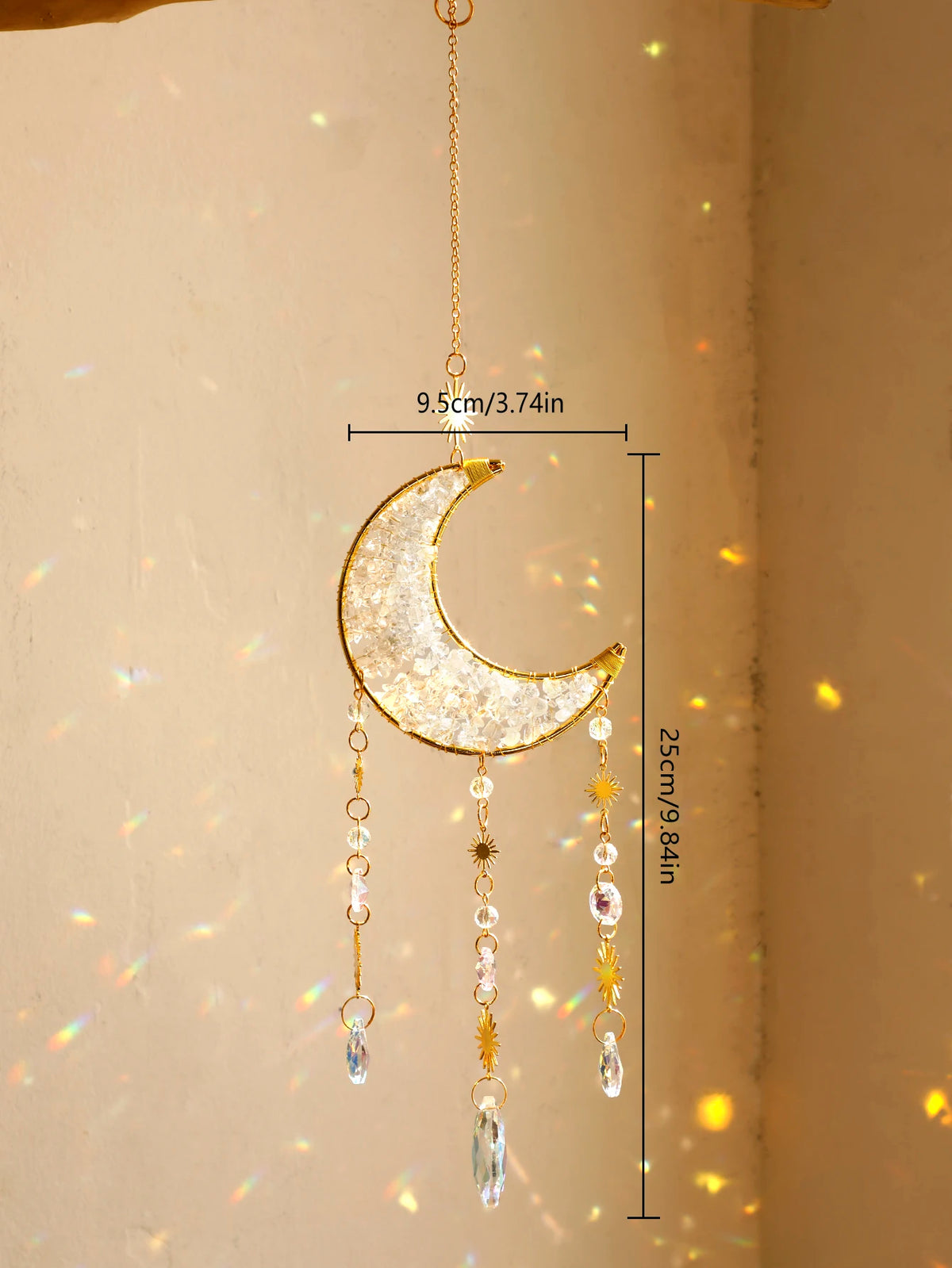 Attrape-Soleil Lune en Cristal – Suspension Arc-en-Ciel avec Éclats de Pierres et Prismes, 17 Modèles