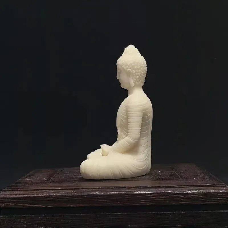 Statue Bouddha Shakyamuni en Méditation – Résine Blanche Façon Porcelaine, 6,5 cm
