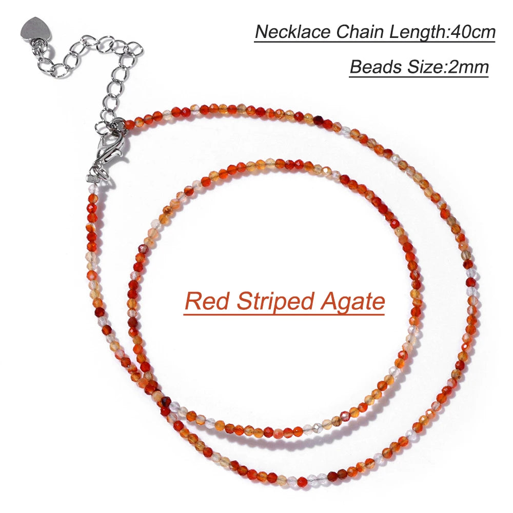 Collier Perles Facettées 2 mm en Pierre Naturelle – Ras du Cou Ultra-Fin, 14 Pierres, 40 cm