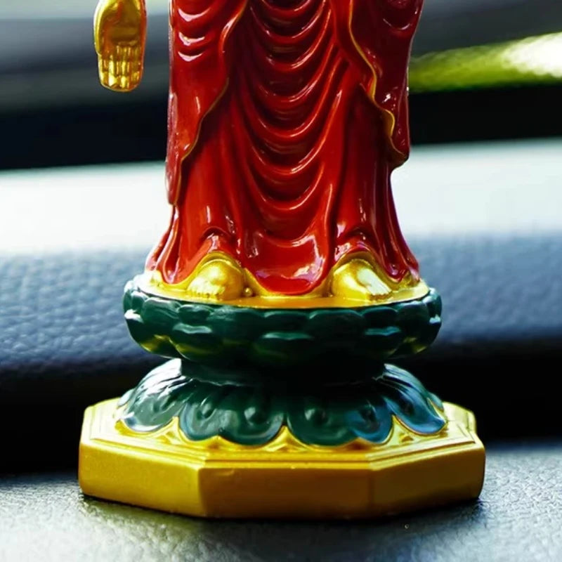 Statue Bouddha Amitabha Debout en Résine – 13 cm, Doré ou Robe Rouge, Décoration Zen ou Voiture