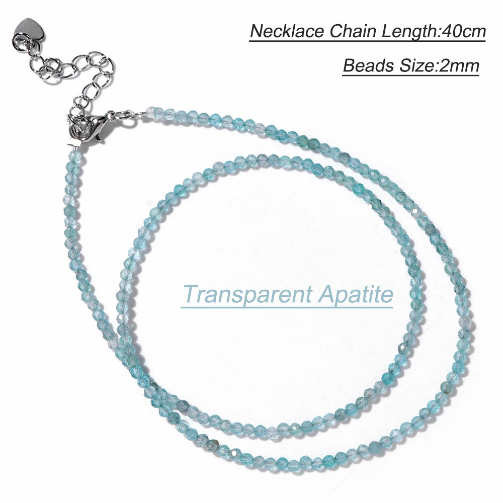 Collier Perles Facettées 2 mm en Pierre Naturelle – Ras du Cou Ultra-Fin, 14 Pierres, 40 cm