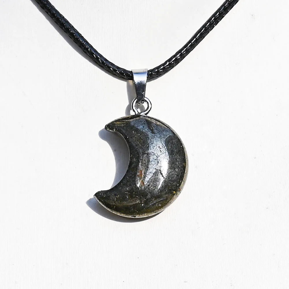Collier Pyrite Naturelle Étoile ou Lune – Pendentif en Pierre Brillante sur Cordon Noir, Bijou Pierre Naturelle Femme et Homme, Idée Cadeau