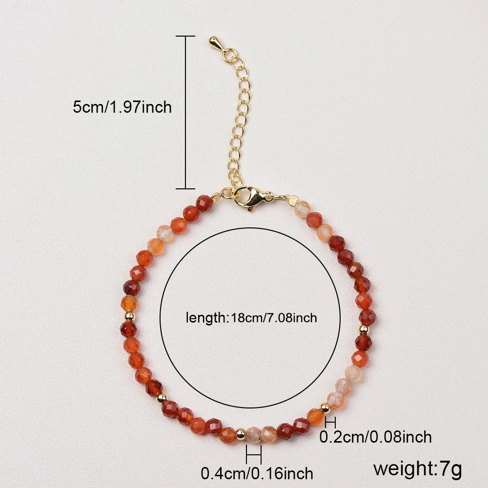 Bracelet Fin Perles Facettées 4 mm – Grenat, Cornaline, Pierre de Soleil… Fermoir Doré