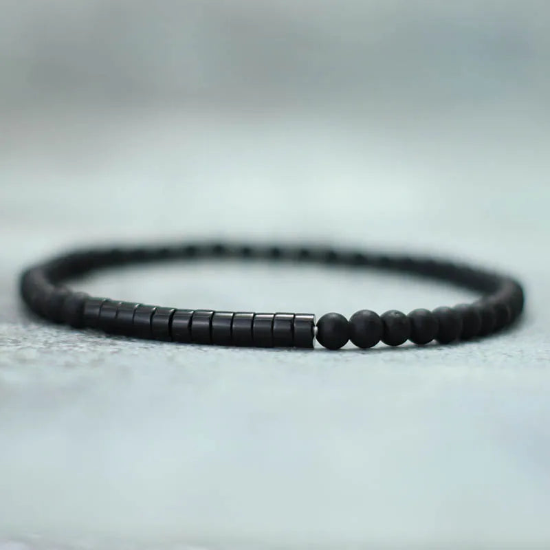 Bracelet Minimaliste Onyx Mat 4 mm – Segment Œil de Tigre, Obsidienne ou Larvikite, Unisexe