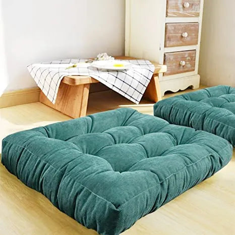 Coussin de Sol Carré Capitonné en Velours Côtelé – 45 ou 53 cm, Assise de Méditation, 9 Coloris