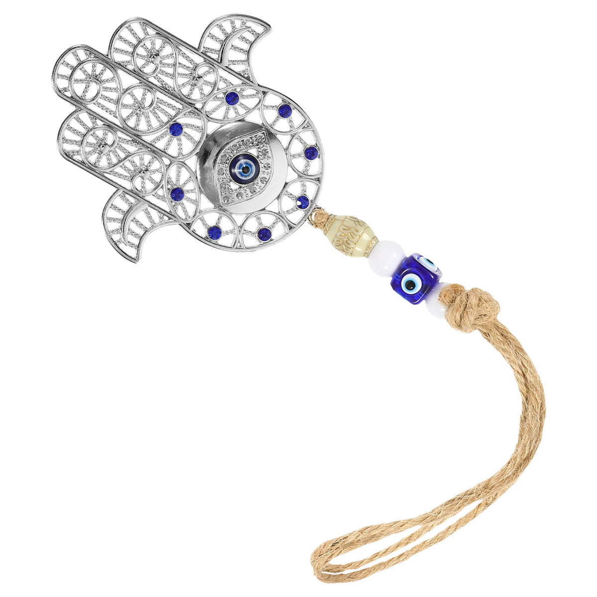 Main de Fatma Ajourée avec Œil Turc à Suspendre – Décoration Murale ou Rétroviseur, 16 cm