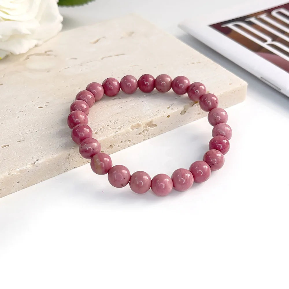 Bracelet Pierre Naturelle au Choix – Jaspe Zèbre Rose, Rhodonite, Lépidolite… Perles 6 ou 8 mm