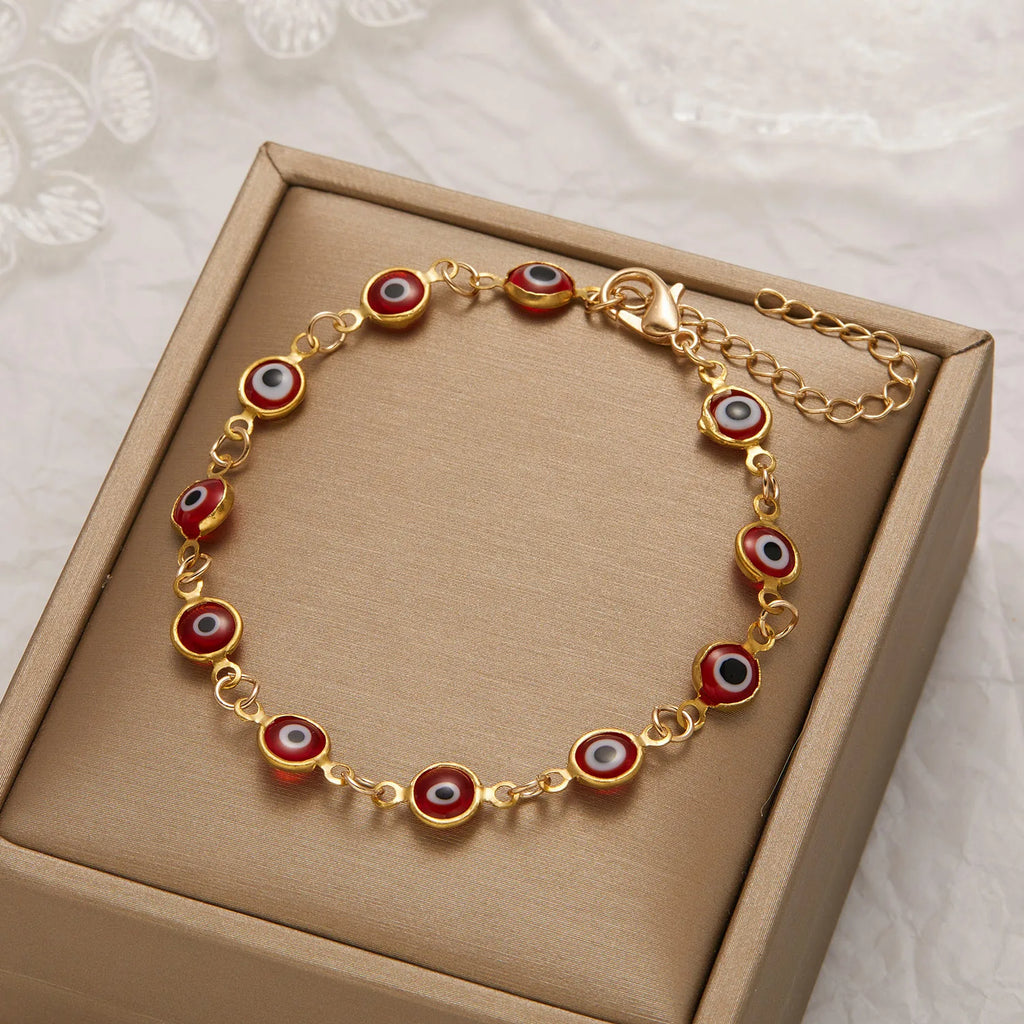 Bracelet Chaîne Œil Turc Émaillé – Bracelet Fin Doré Réglable, 5 Coloris