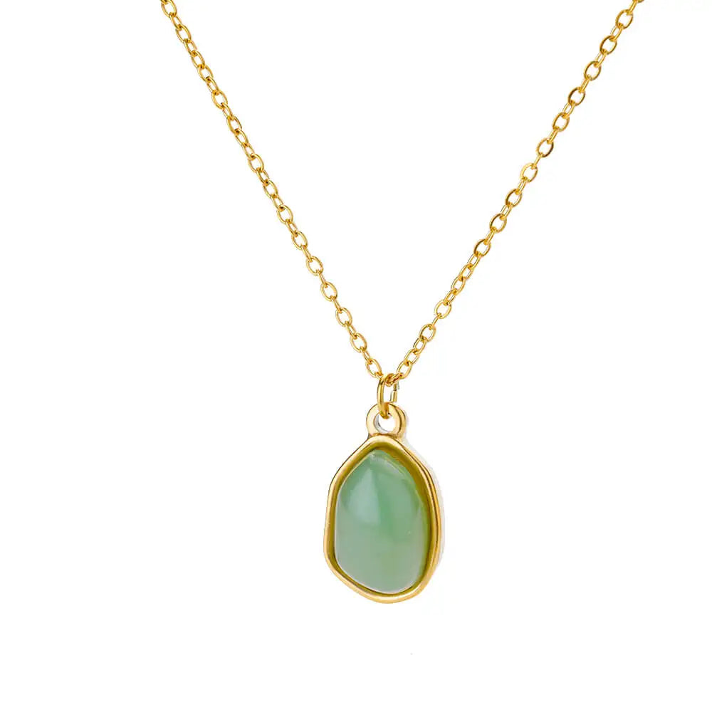 Collier Pendentif Ovale en Pierre – Acier Inoxydable Doré, Chaîne 45 cm, 13 Modèles