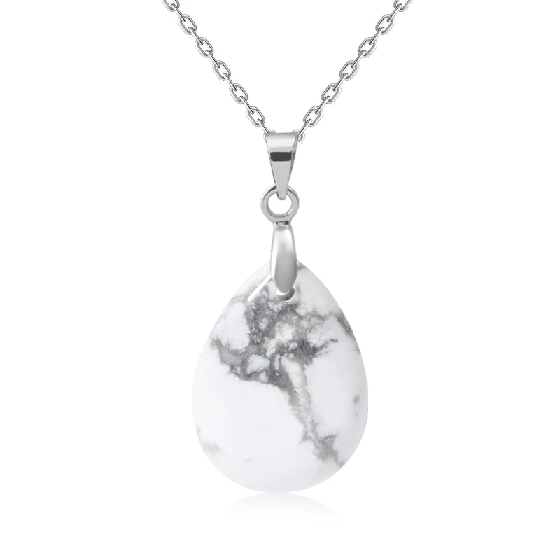 Collier Pendentif Goutte en Pierre Naturelle au Choix – Monture Dorée ou Argentée, avec Chaîne