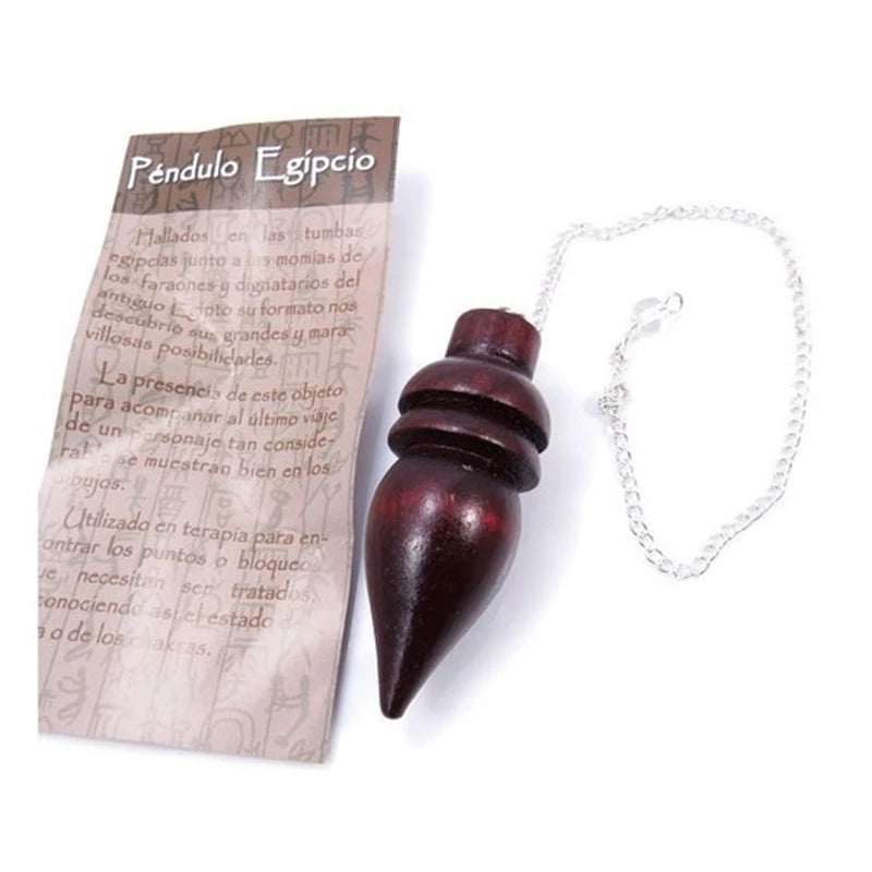 Pendule Égyptien en Bois Sombre Tourné – Pendule de Radiesthésie Karnak, Chaîne Simple ou 7 Chakras