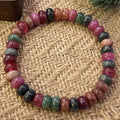 Bracelet Tourmaline Multicolore Naturelle – Tourmaline Arc-en-Ciel, Perles Rondes, 18 cm