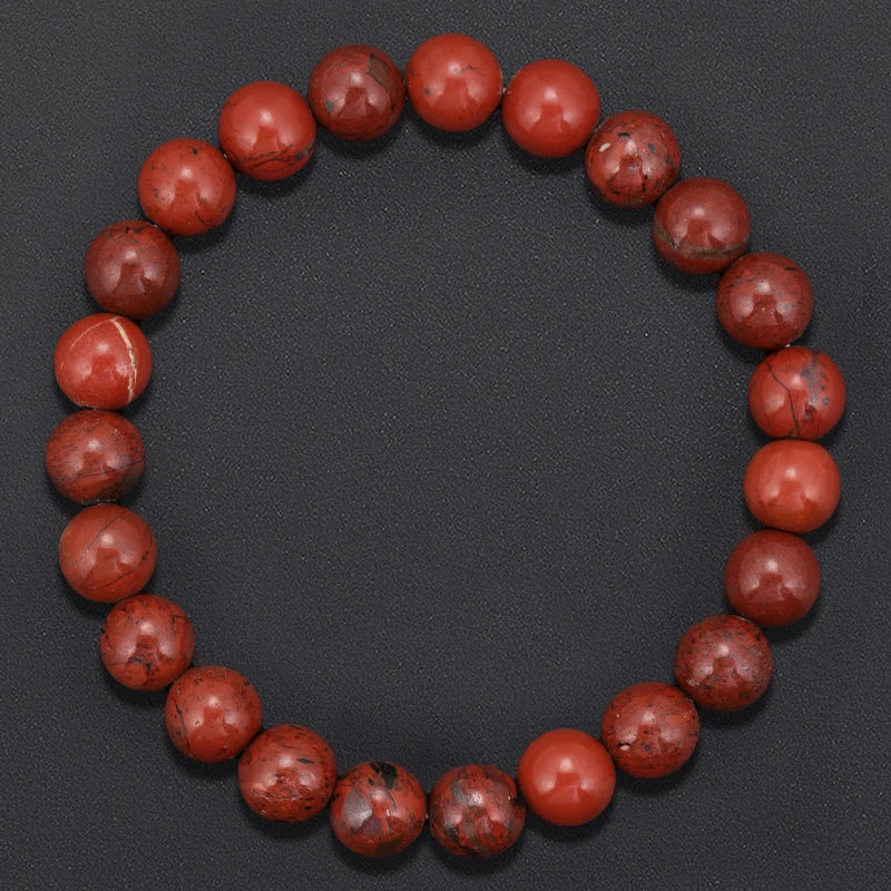 Bracelet Jaspe Rouge Naturel Femme et Homme – Perles Rondes Rouge Terre, Élastique, Bracelet Pierre Naturelle Lithothérapie, Idée Cadeau