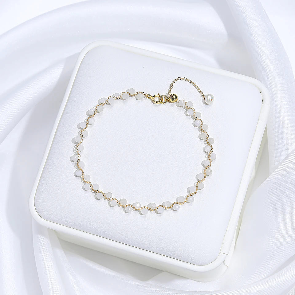Bracelet Chaîne Dorée Perles Facettées 3 mm – Pierre Naturelle au Choix et Perle d'Eau Douce