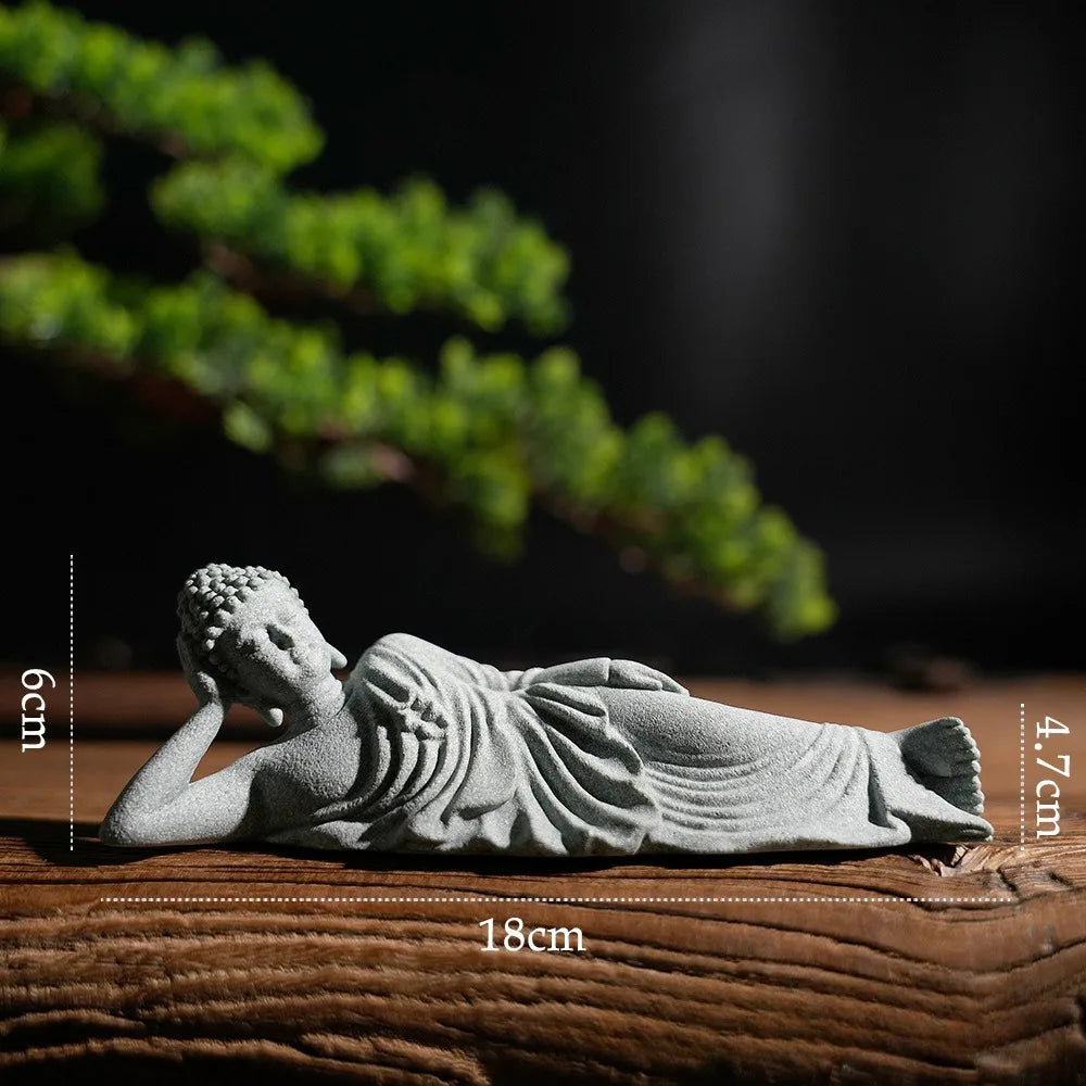Statue Bouddha Couché en Pierre Reconstituée – Décoration Zen Intérieur, Bonsaï ou Jardin