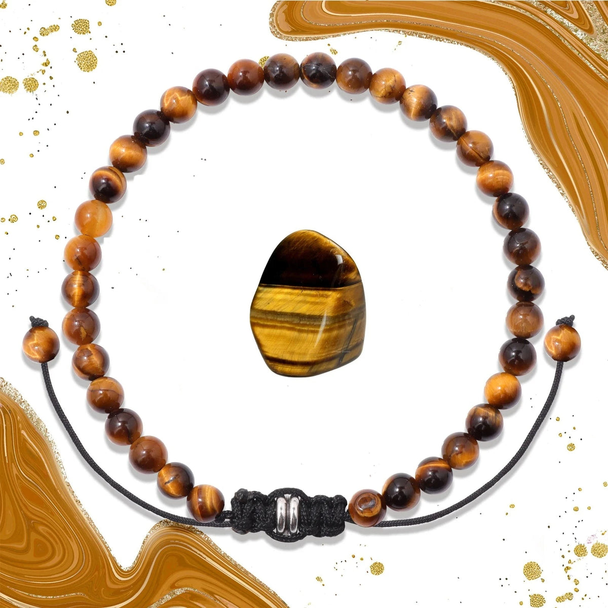 Bracelet Cordon Tressé Réglable – Perles de Pierre Naturelle au Choix 4, 6 ou 8 mm, avec Carte