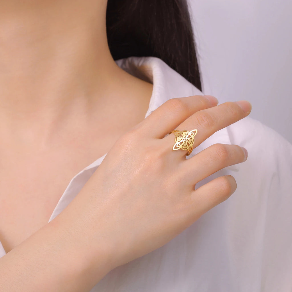 Bague Nœud Celtique Ajustable – Acier Inoxydable Doré ou Argenté, Femme et Homme