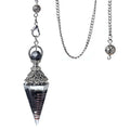 Pendule Cône en Orgonite aux Éclats de Pierres Naturelles – Monture Argent Vieilli, 10 Modèles