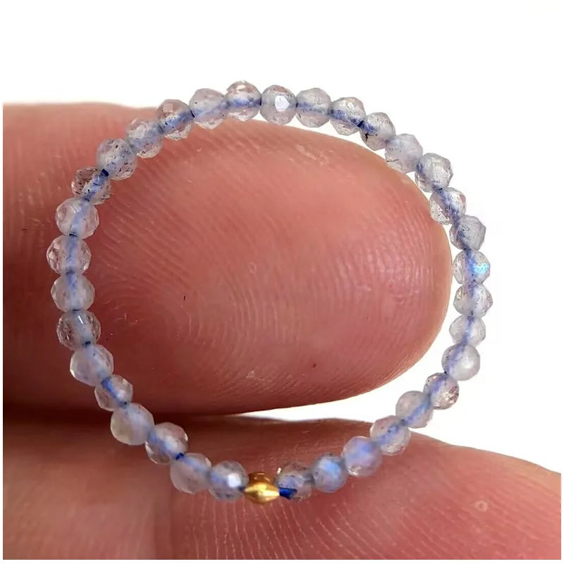 Bague Fine en Perles de Pierre Naturelle Facettées 2 mm – Extensible, 26 Pierres au Choix