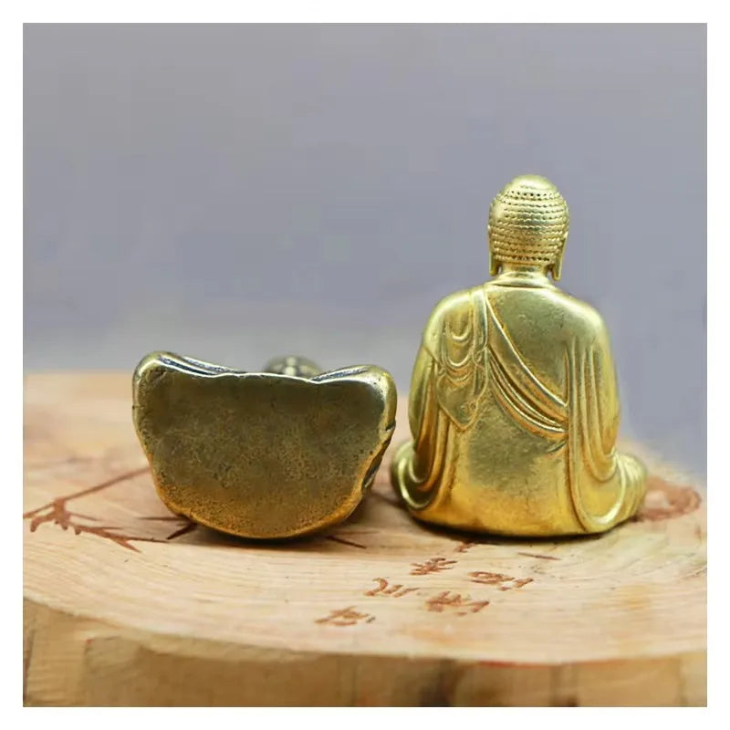 Mini Statue Bouddha en Laiton – Bouddha de Poche en Méditation 3,5 cm, Naturel ou Patiné