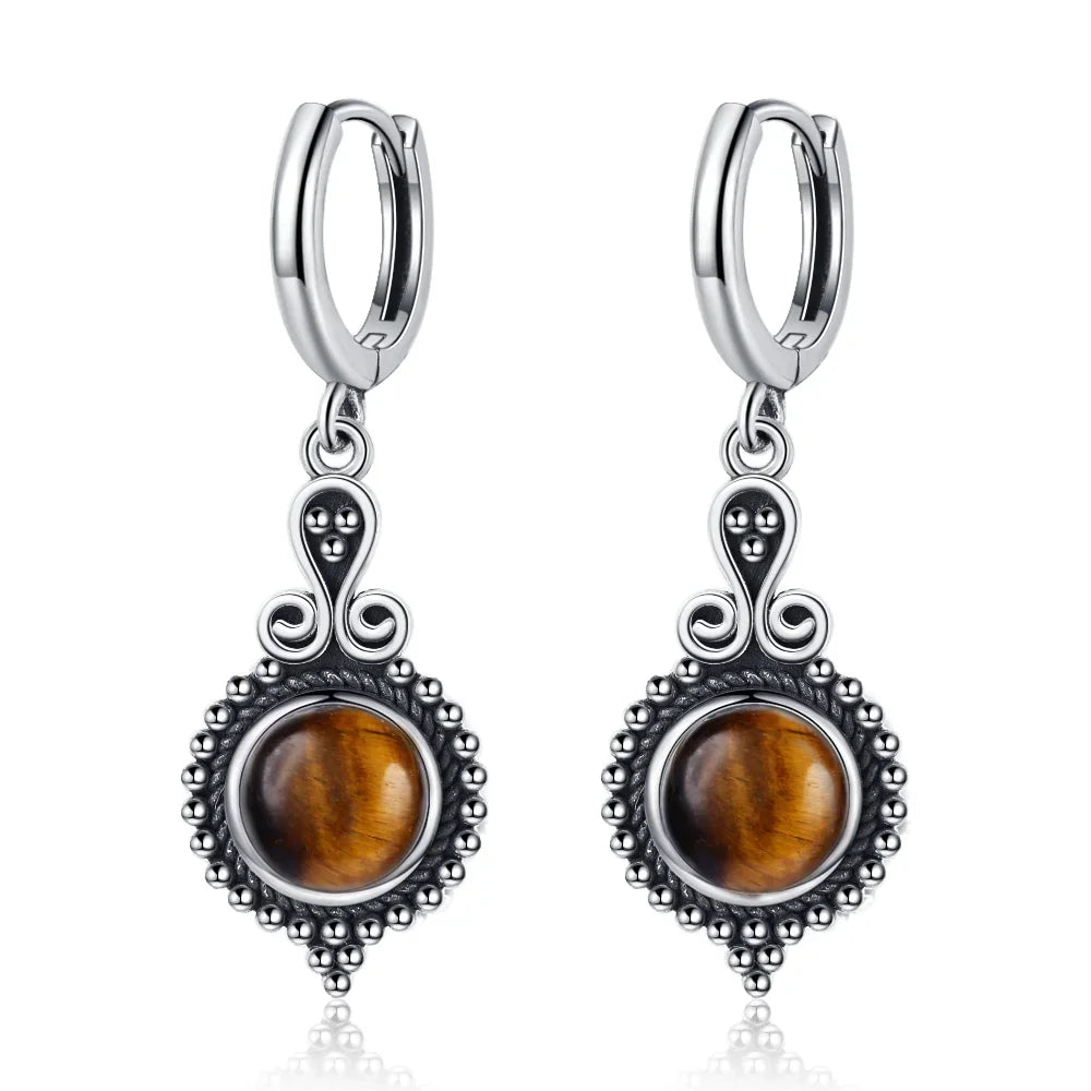 Boucles d'Oreilles Vintage en Argent 925 et Pierre Naturelle – Cyanite, Pierre de Lune, Labradorite… 10 Modèles