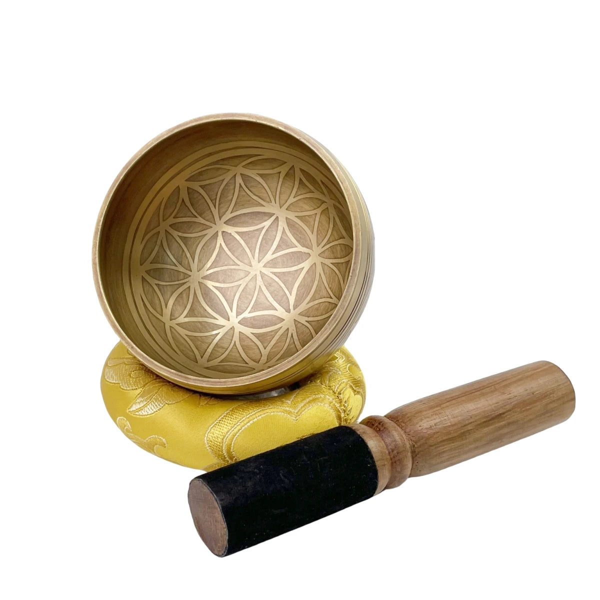 Coffret Bol Chantant Tibétain – Fleur de Vie, Œil Doré ou Motifs Porte-Bonheur, Coussin et Maillet