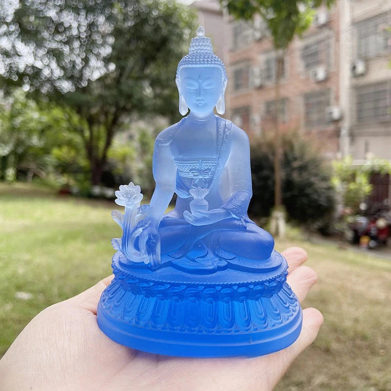Statue Bouddha de Médecine Bleu – Style Thaï, Résine Translucide, 11 cm