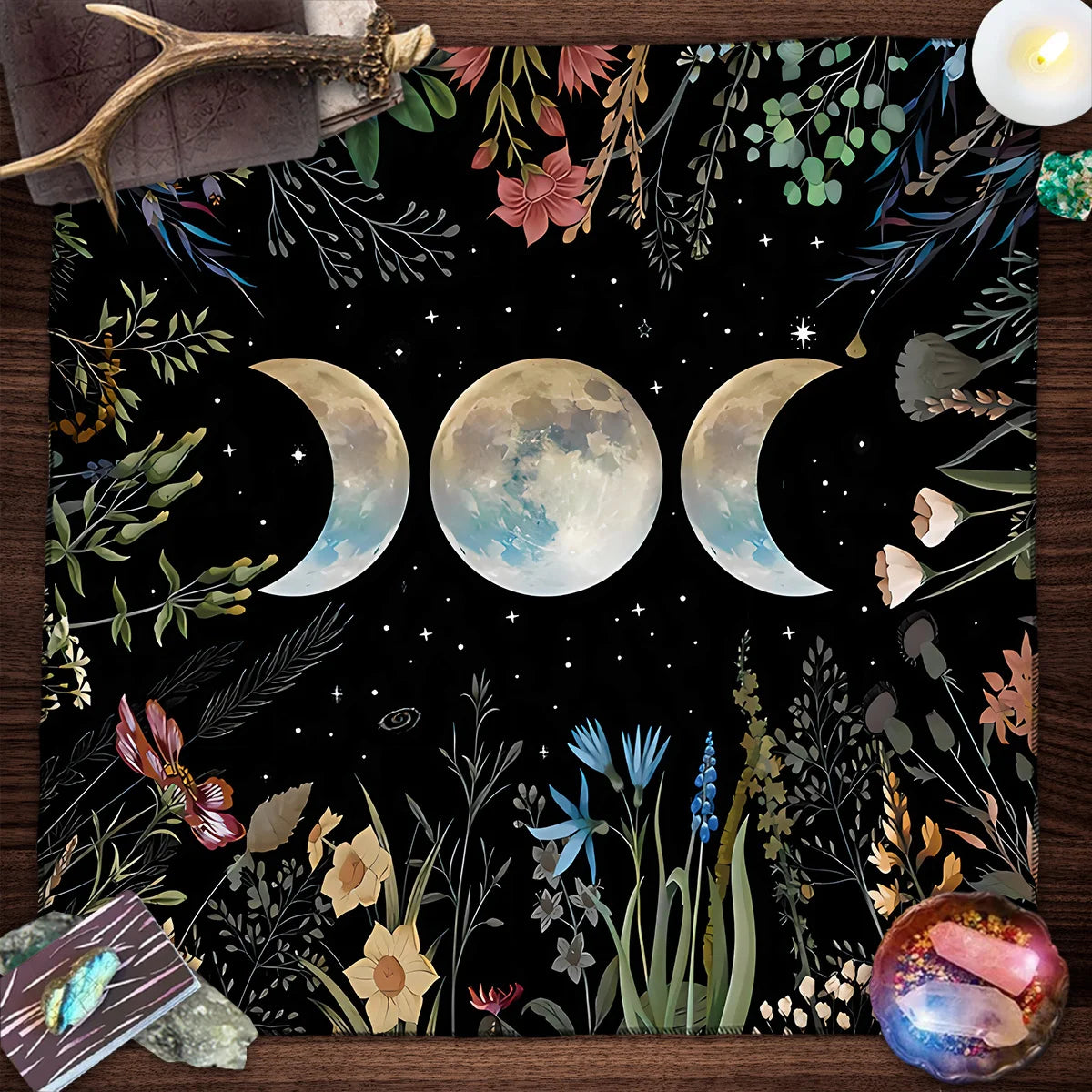 Nappe de Tarot Arbre de Vie en Velours – 15 Motifs : Arbre Doré, Phases de Lune, 50 ou 75 cm