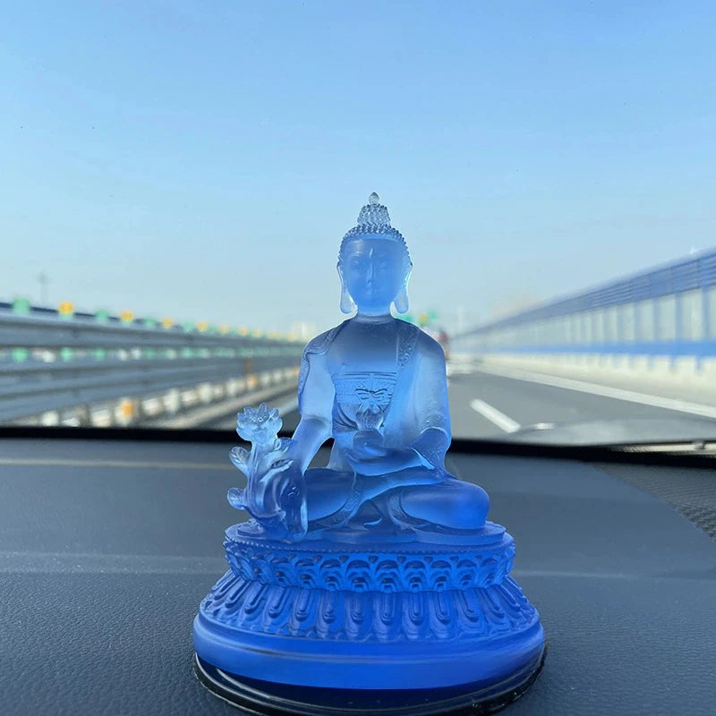 Statue Bouddha de Médecine Bleu – Style Thaï, Résine Translucide, 11 cm