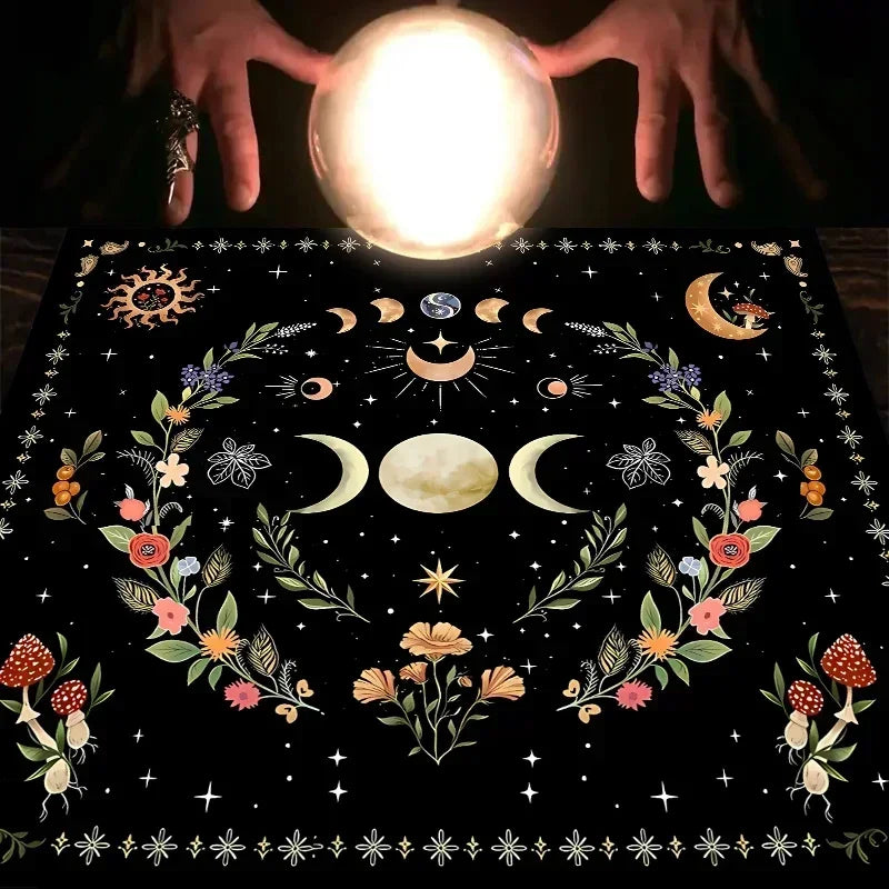 Nappe d'Autel et de Tarot en Velours – Phases de Lune Fleuries ou Pentacle, 50 x 50 ou 75 x 75 cm