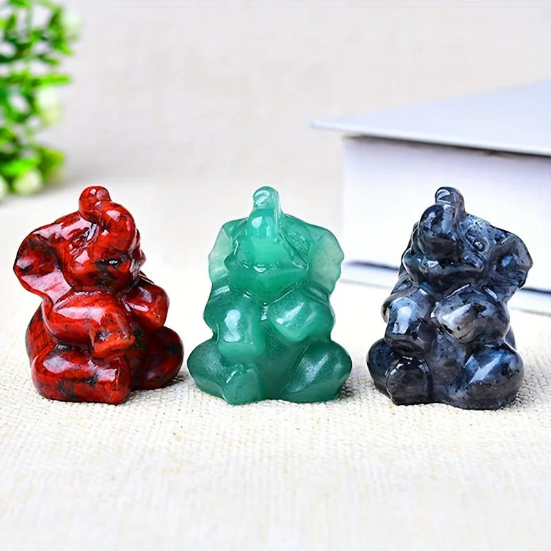 Éléphant Sculpté en Pierre Naturelle 3,5 cm – Figurine Porte-Bonheur en Labradorite, Quartz Rose…