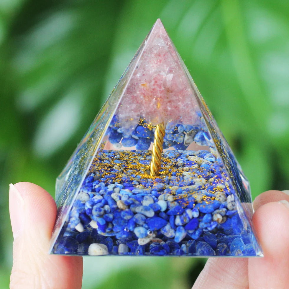 Pyramide d'Orgonite à Sphère d'Améthyste – 5 cm, Arbre de Vie, Chakras, 35 Modèles