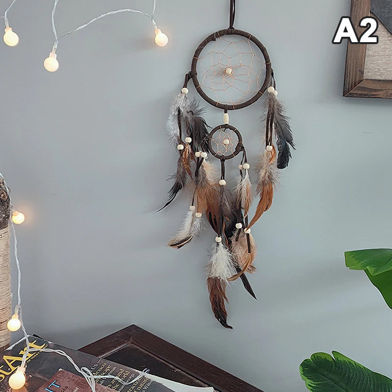 Attrape-Rêves Indien aux Plumes Brunes – Décoration Murale Naturelle, 7 Modèles