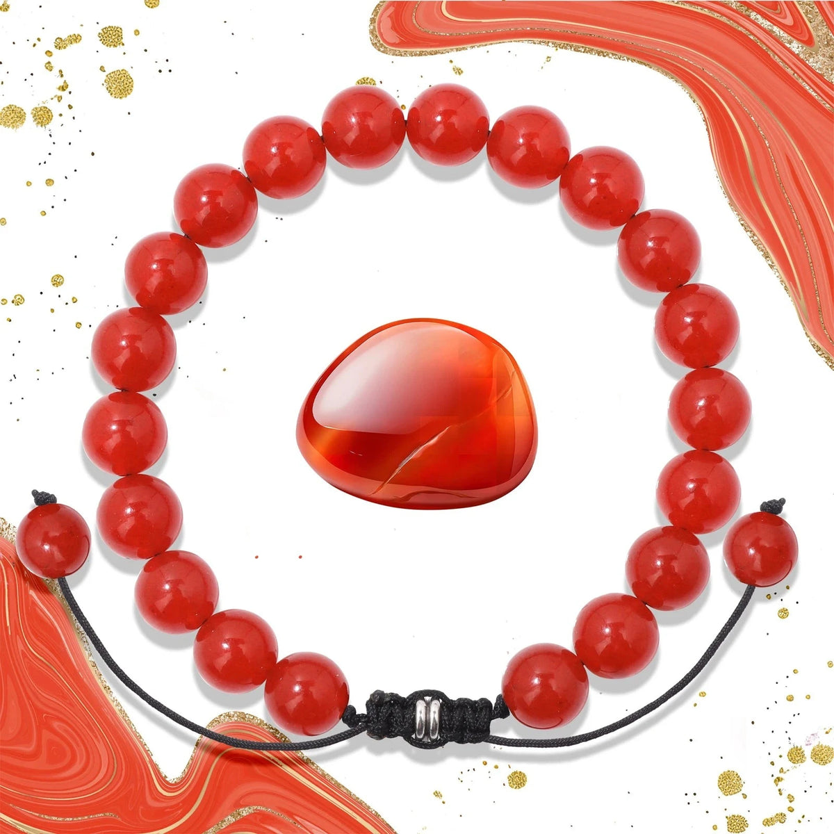 Bracelet Cordon Tressé Réglable – Perles de Pierre Naturelle au Choix 4, 6 ou 8 mm, avec Carte