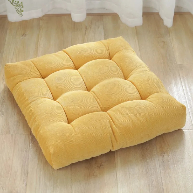 Coussin de Sol Carré Capitonné en Velours Côtelé – 45 ou 53 cm, Assise de Méditation, 9 Coloris