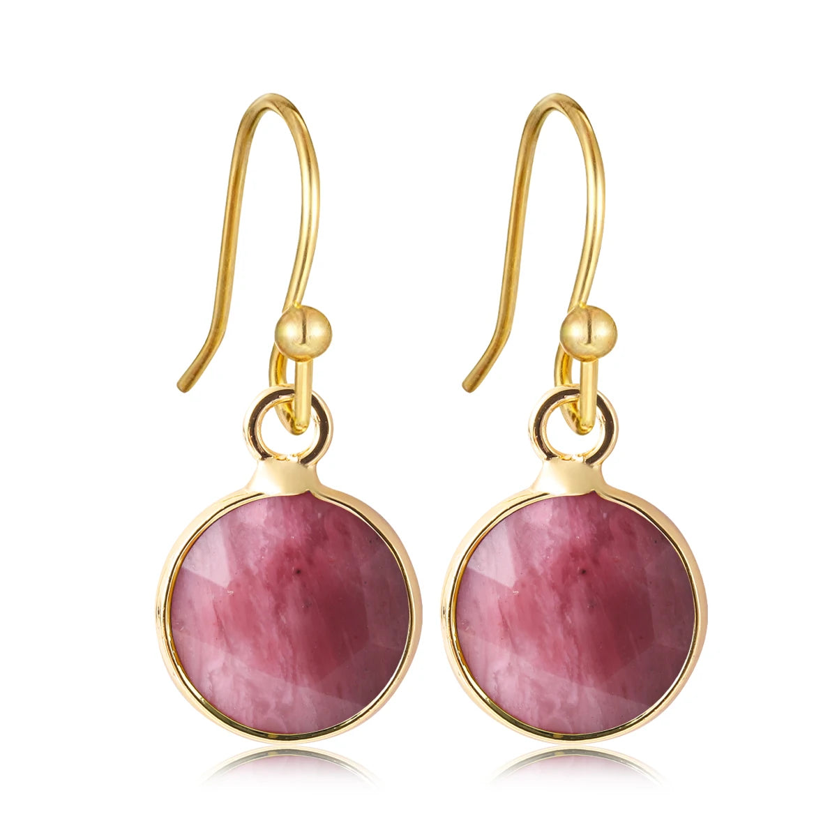 Boucles d'Oreilles Rondes en Pierre Naturelle Facettée – Crochets Acier Doré, 17 Pierres au Choix