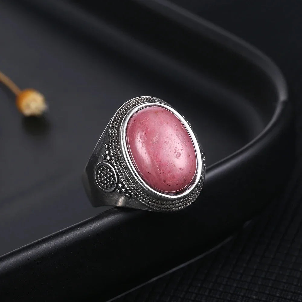 Bague Cabochon Ovale 10 x 14 mm – Monture Argentée Ciselée Unisexe, Œil de Tigre, Labradorite, Lapis…
